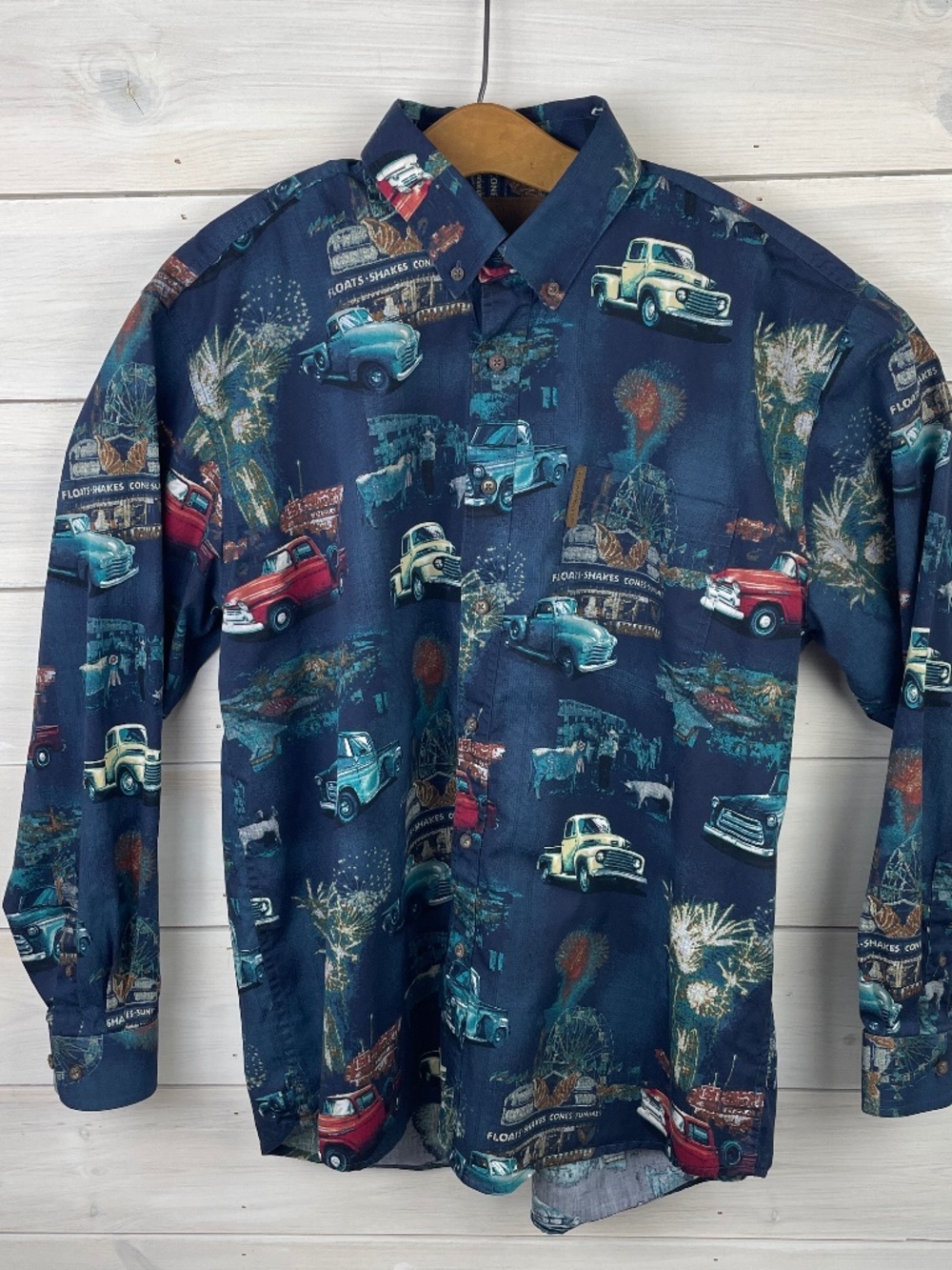 Clearwater Outfitters Blue L/S Mens Button-up Shirt Vintage Trucks